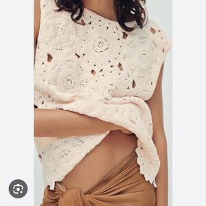 Zara NWT crochet knit top ecru 5070/624